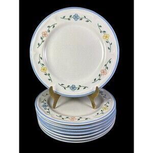 Set of 8 The Cellar Odette Floral Salad Plates 8" Blue Pink Yellow Flowers READ